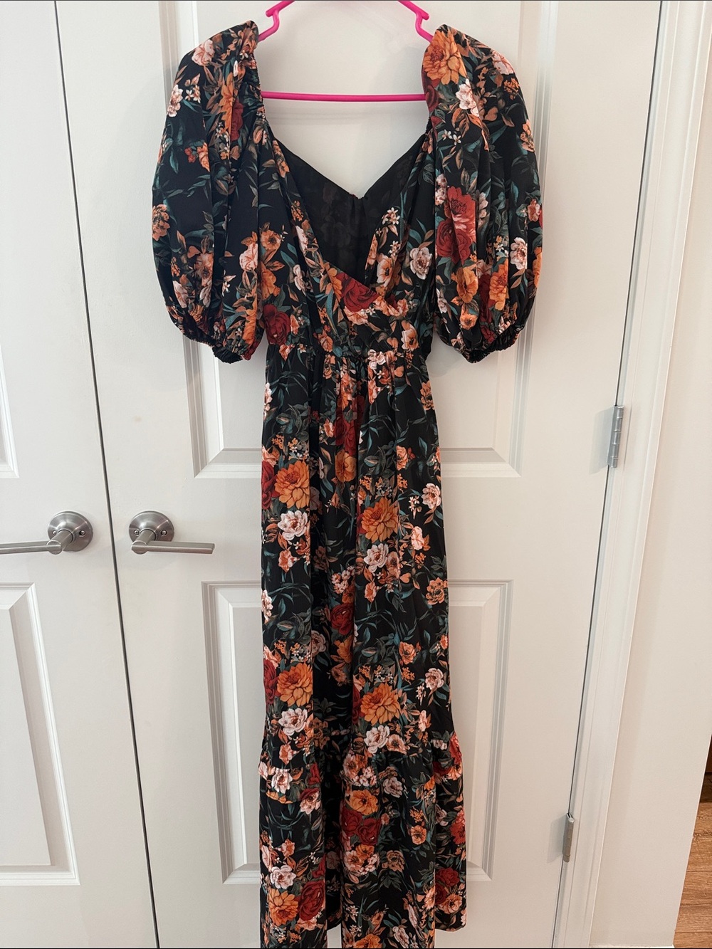 Buddy Love Black Floral Maxi Dress with Rust and Cream Blooms